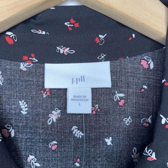 J Jill Floral Tie Front Wide-Leg Jumpsuit Womens Size L Black Red NWT $129 - Picture 2 of 12